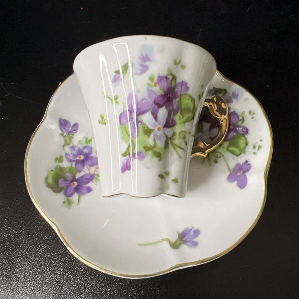 Vtg Richard Japan China Porcelain Demitasse Cup & Saucer Set Purple Floral 2 Oz‎